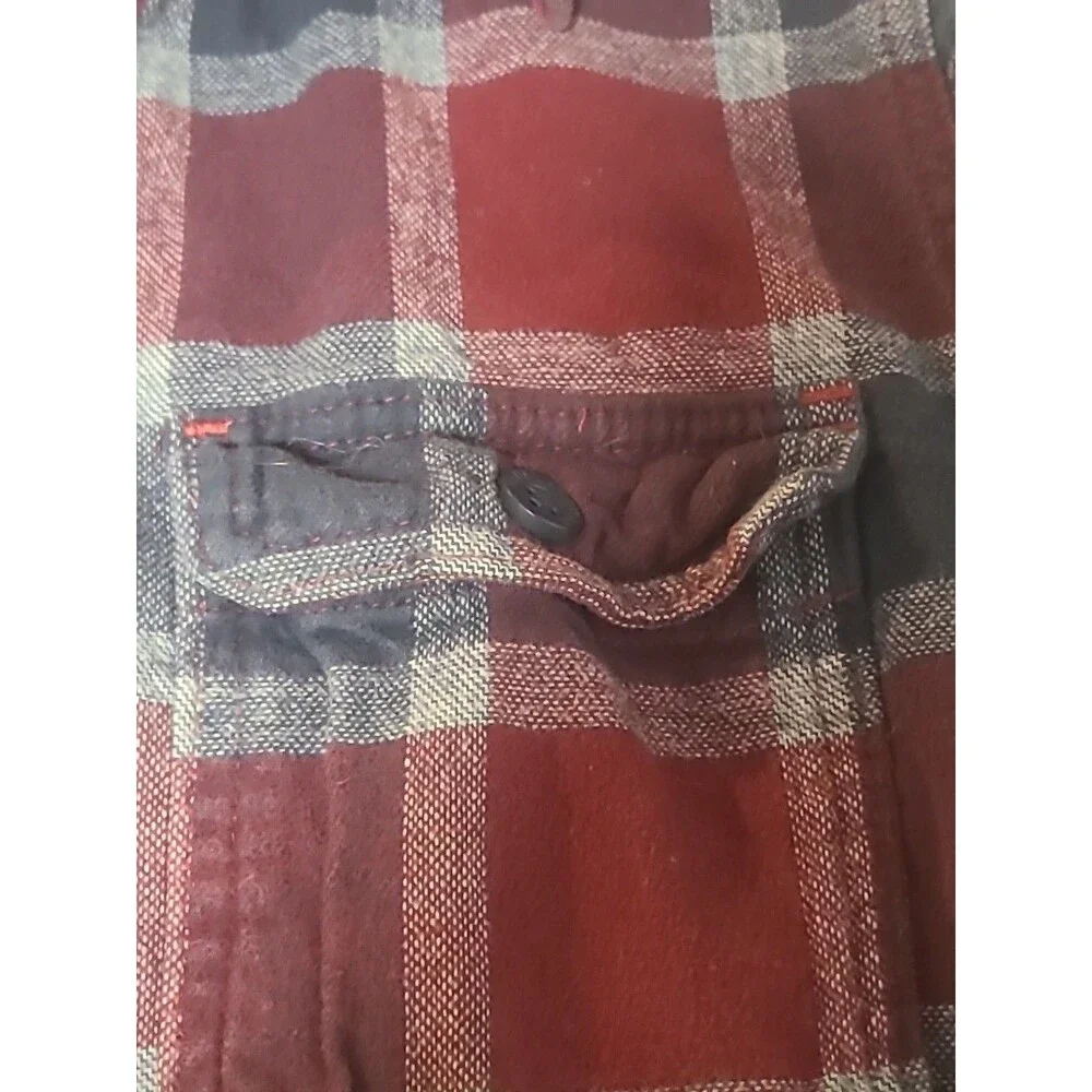 Hollister California Red & Blue Plaid Flannel Button Up Hoodie Mens Sz small